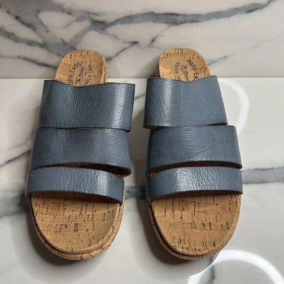 Kork-Ease | EUC Women's Blue Leather Slip-On Comfort Menzie Wedge Sandals Sz 10 - Picture 2 of 6